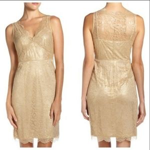 BCBG Max Azria Nude and Gold Lace Dress